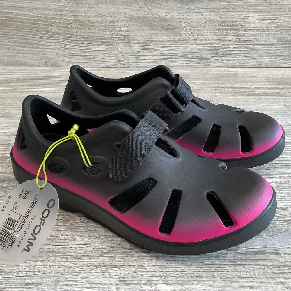 Oofos Oocandoo Recovery Foam Sandals Womens Size 9 Black Pink Slip-On Shoes NEW